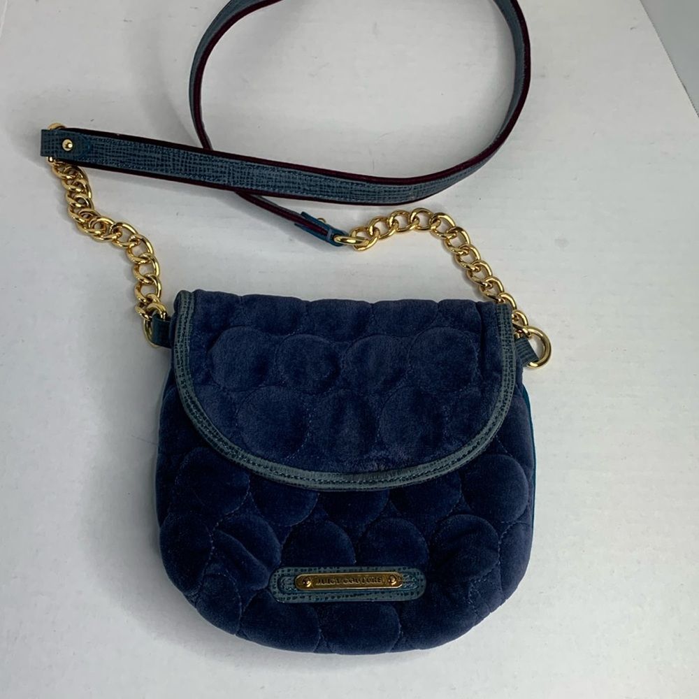Vintage Juicy Couture navy velvet leather trim chain strap crossbody bag